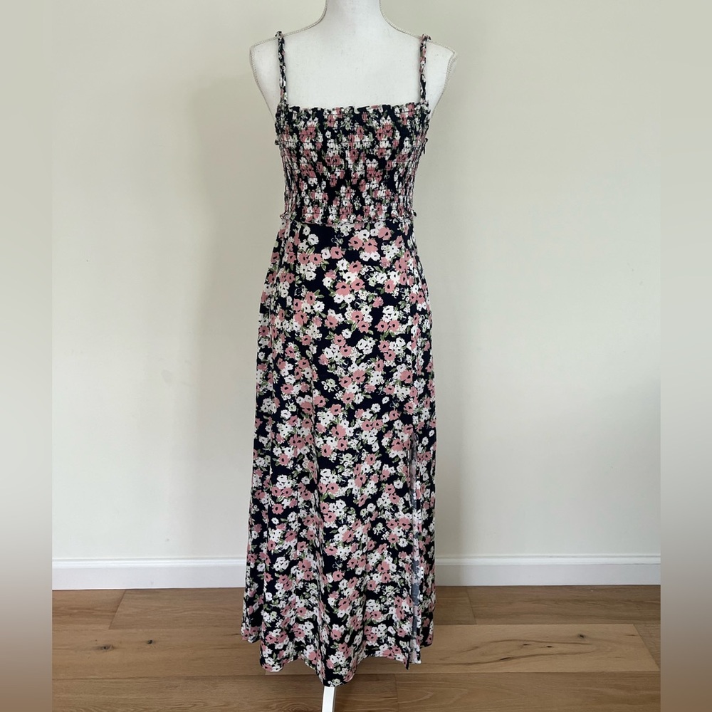 Zara Linen-Blend Floral Print Midi Dress Size Small